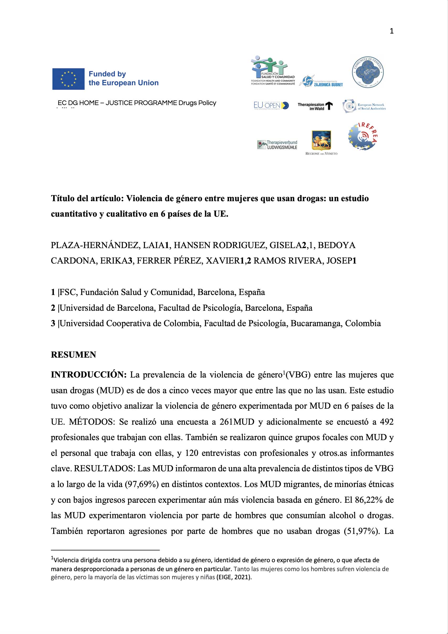 Paper-traduccion-castellano-Addictology Violencia de género entre mujeres que usan drogas: un estudio cuantitativo y cualitativo en 6 países de la UE