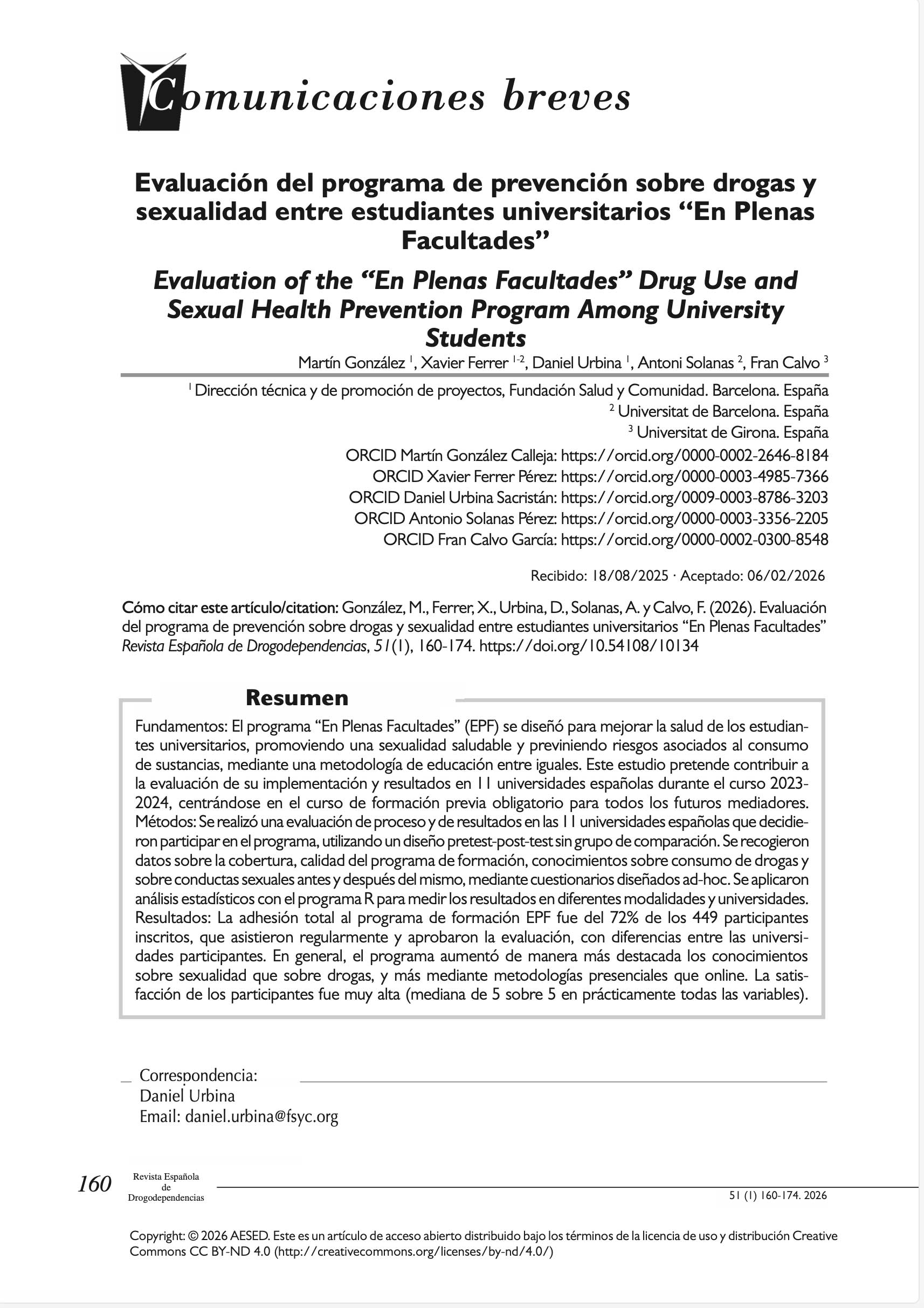 articuloepf-esp Evaluación del programa de prevención sobre drogas y sexualidad entre estudiantes universitarios “En Plenas Facultades”